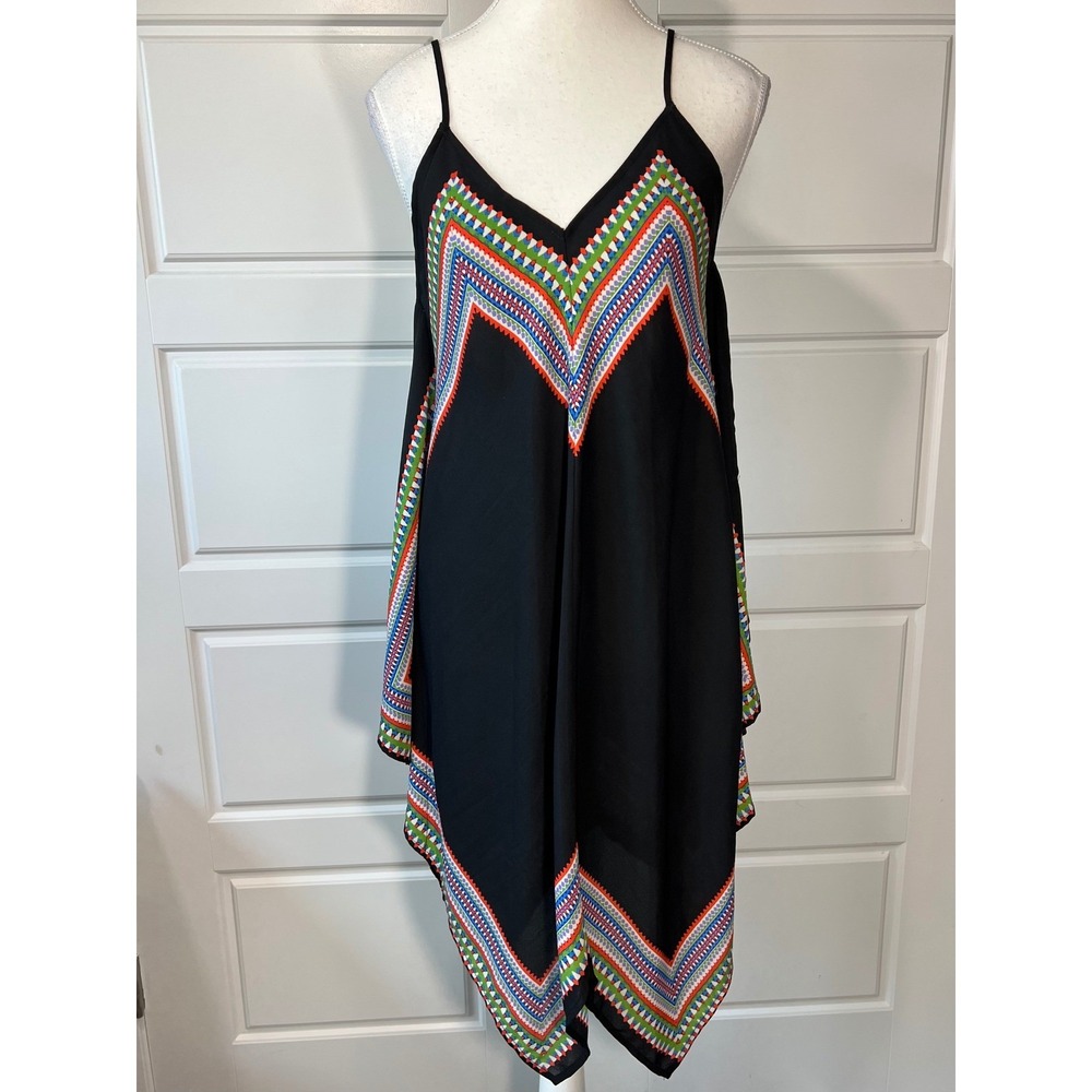 Lief White Black Geometric Chevron Print V Neck Midi Dress Women's Size M